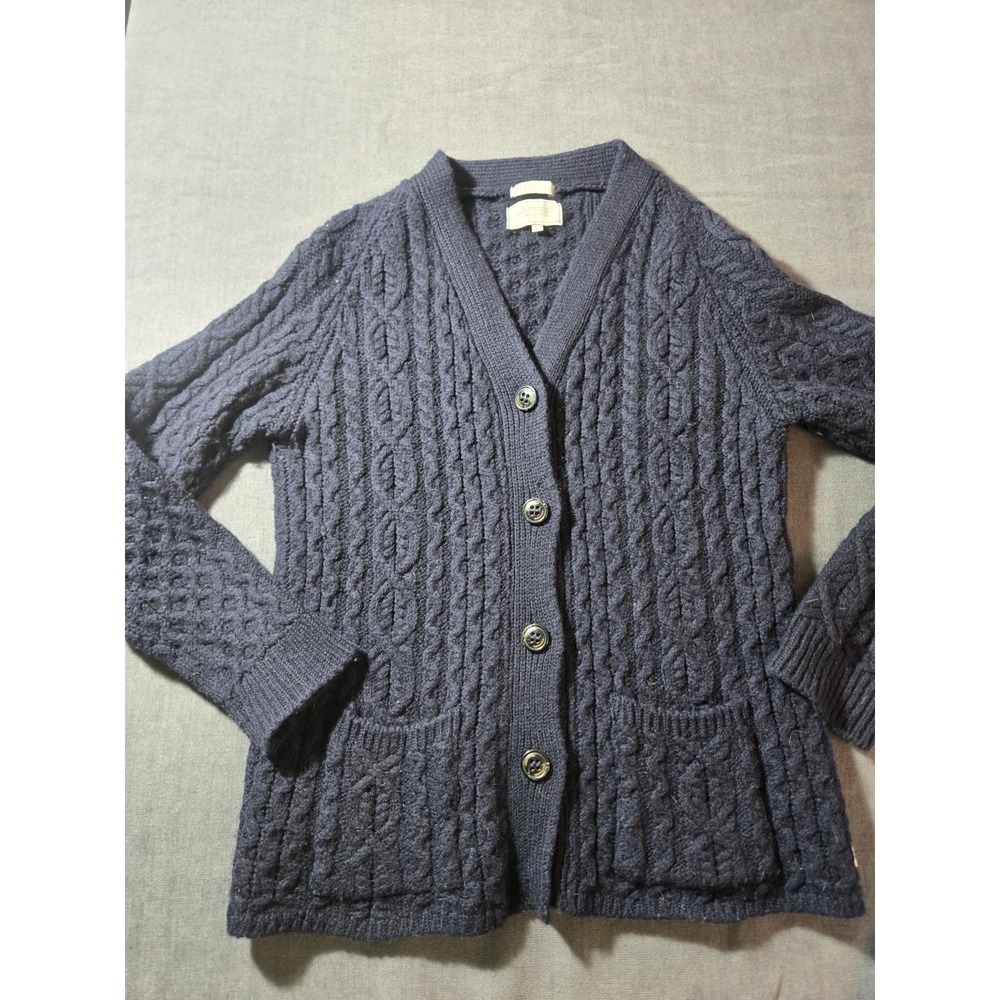 Peregrine Women's Cardigan Sweater Large Blue Cable Aran Fisherman UK Made